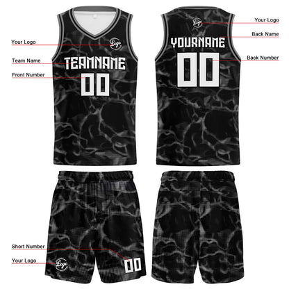 Benutzerdefinierter Schwarz Grau Basketball Jersey Uniform Anzug gedruckt Ihr Logo Name Nummer