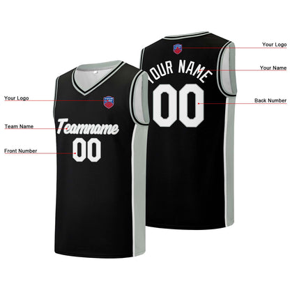 Individuelle Basketball-Jersey-Shorts für Männer und Frauen. Gestickter und gedruckter Name, Nummer und Logo Schwarz&Grau