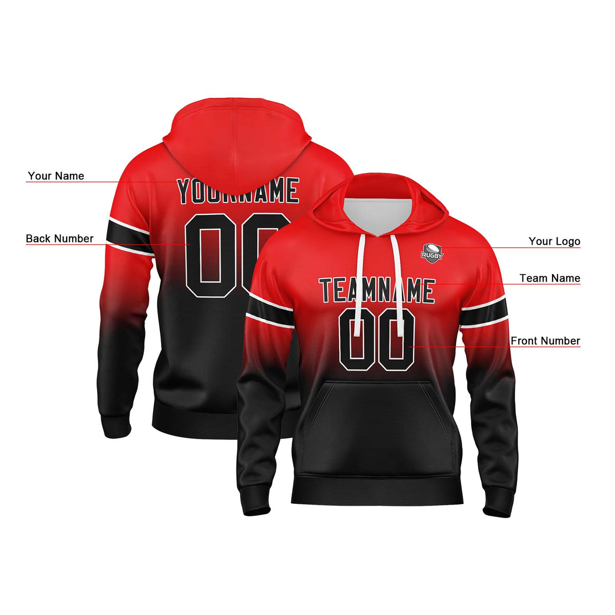 Benutzerdefinierter Verlauf Sweatshirt-Hoodie für Mann, Frau, Mädchen, Junge. Drucken Sie Ihr Logo, Ihren Namen und Ihre Nummer