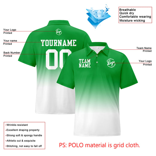 Benutzerdefinierte Grün Weiß Fußball Gradient Polo-Shirts Fügen Sie Ihr Einzigartiges hinzu Logo/Name/Nummer
