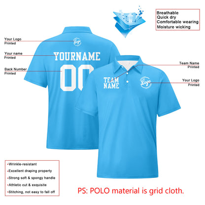 Benutzerdefinierte Himmelblau Weiß Fußball Polo-Shirts Fügen Sie Ihr Einzigartiges hinzu Logo/Name/Nummer