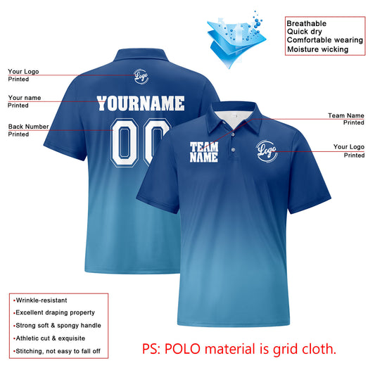 Benutzerdefinierte Blau Lichtblau Fußball Gradient Polo-Shirts Fügen Sie Ihr Einzigartiges hinzu Logo/Name/Nummer