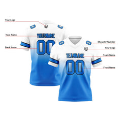 Benutzerdefinierte Weiß & Blau Gradient Fußball Trikots Personalisierter Name Nummer Logo