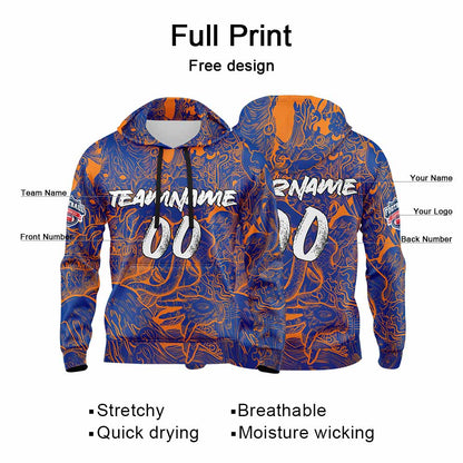 Benutzerdefinierter Sweatshirt-Hoodie für Mann, Frau, Mädchen, Junge. Drucken Sie Ihr Logo, Ihren Namen und Ihre Nummer Marine & Orange