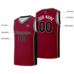 Individuelle Basketball-Jersey-Shorts für Männer und Frauen. Gestickter und gedruckter Name, Nummer und Logo Burgund