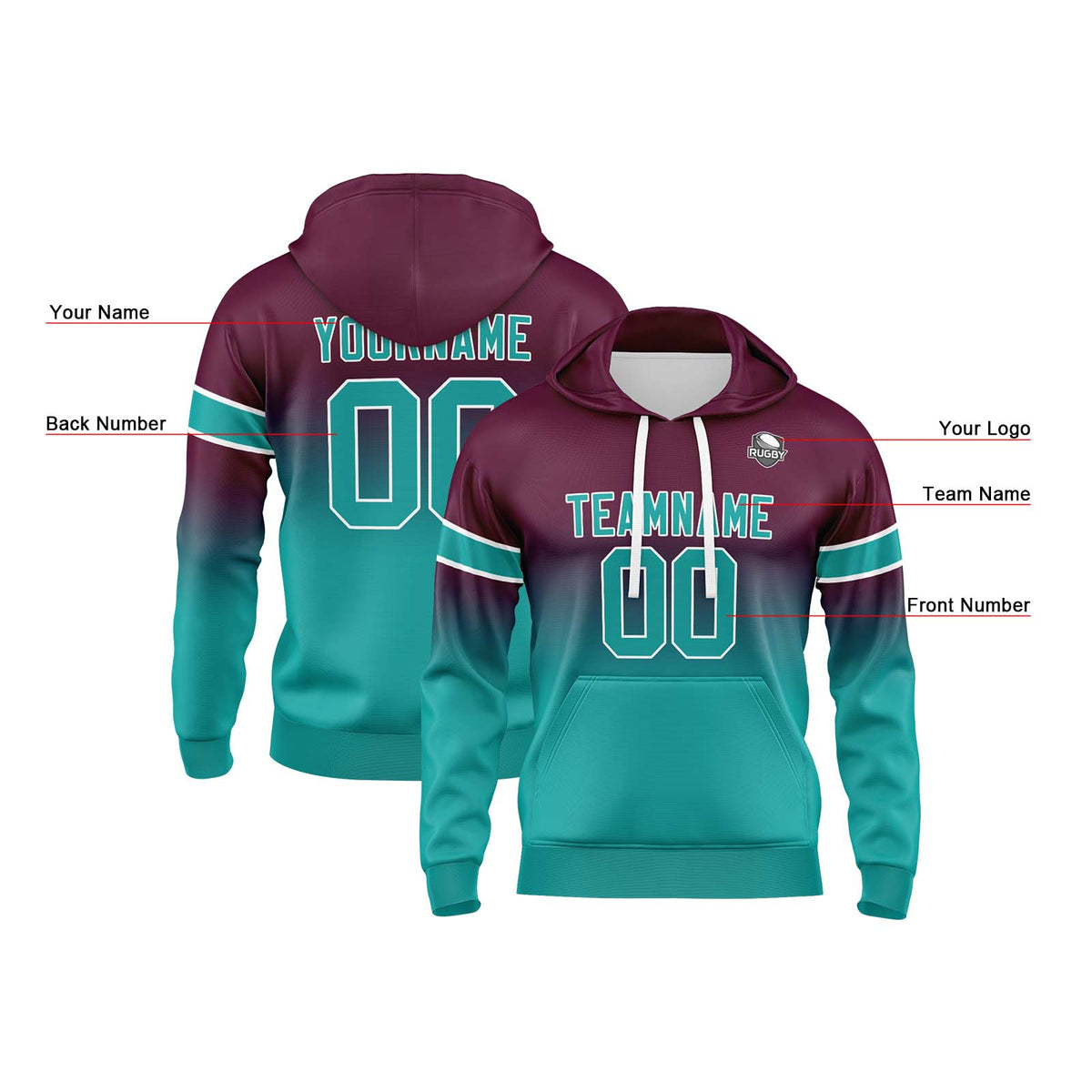 Benutzerdefinierter Verlauf Sweatshirt-Hoodie für Mann, Frau, Mädchen, Junge. Drucken Sie Ihr Logo, Ihren Namen und Ihre Nummer ﻿