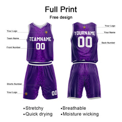 Benutzerdefinierte Lila Reversible Basketball Jersey Personalisierte Name Nummernlogo drucken