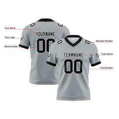 Benutzerdefinierte Grau Schwarz Fußball Trikots Personalisierter Name Nummer Logo