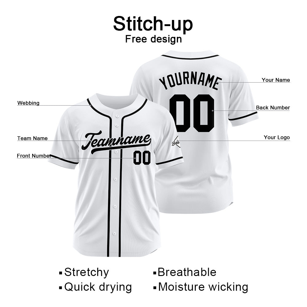 Benutzerdefinierte Authentisch Baseball-Trikot Weiß schwarz