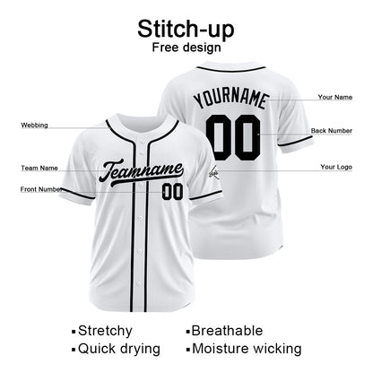 Benutzerdefinierte Authentisch Baseball-Trikot Weiß schwarz