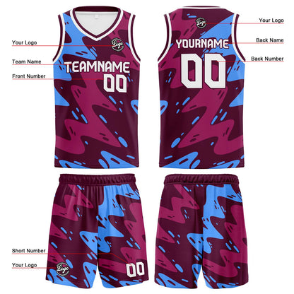 Benutzerdefinierter Burgunder Light Basketball Jersey Uniform Anzug gedruckt Ihr Logo Name Nummer