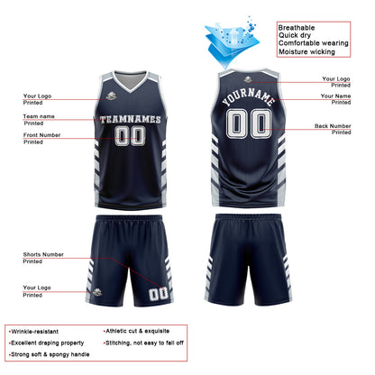 Benutzerdefinierter Marine Grau Basketball Jersey Uniform Anzug gedruckt Ihr Logo Name Nummer
