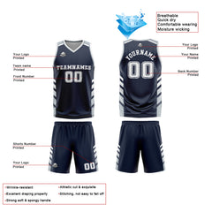 Benutzerdefinierter Marine Grau Basketball Jersey Uniform Anzug gedruckt Ihr Logo Name Nummer