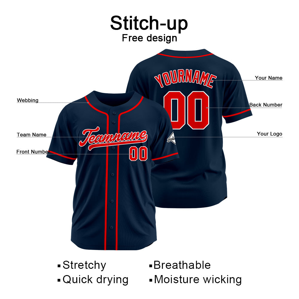 Benutzerdefinierte Authentisch Baseball-Trikot Marine-Rot