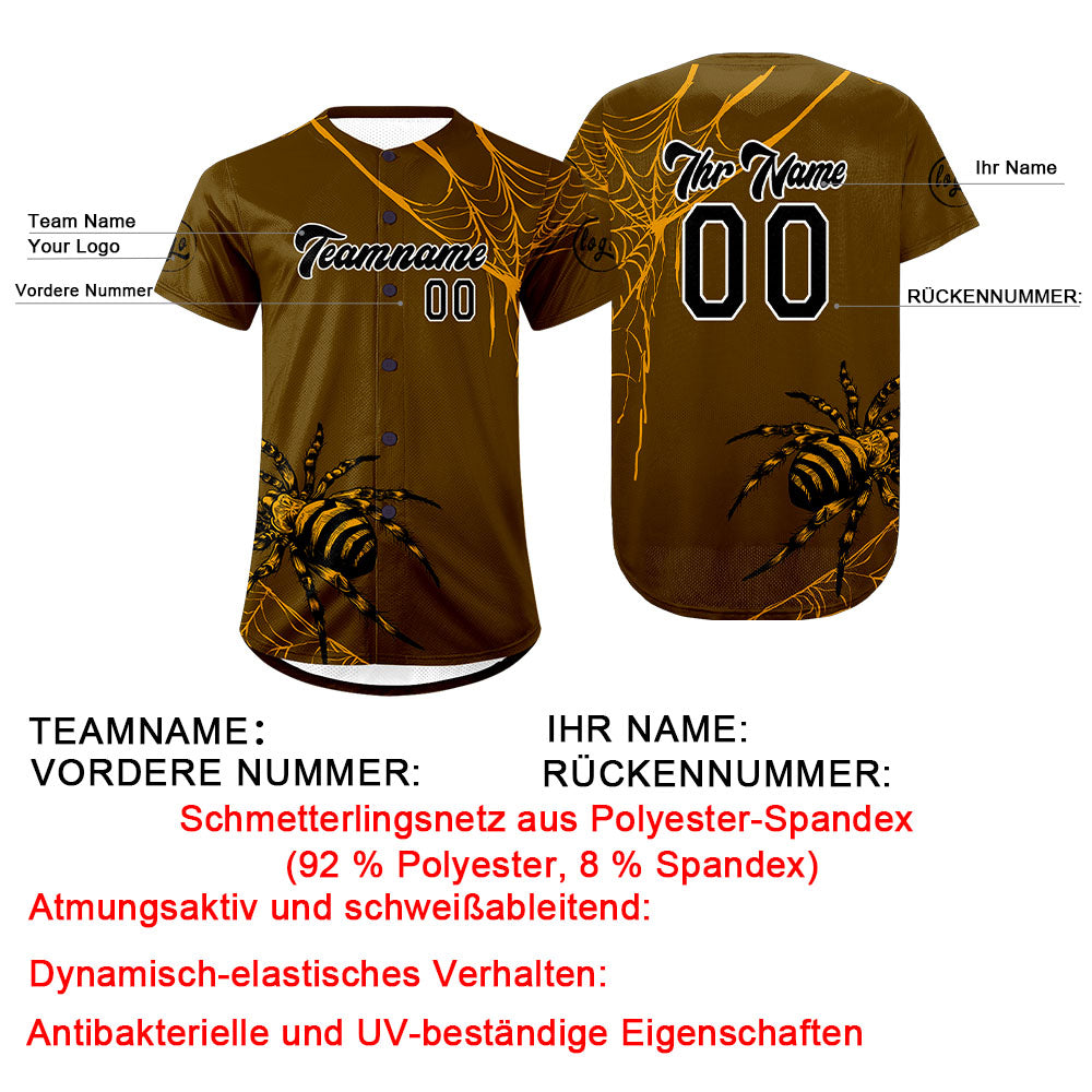 Benutzerdefiniert Braun Gelb Personalisierter Baseball Jersey mit Farbverlauf Team Uniform mit Namen und Nummer
