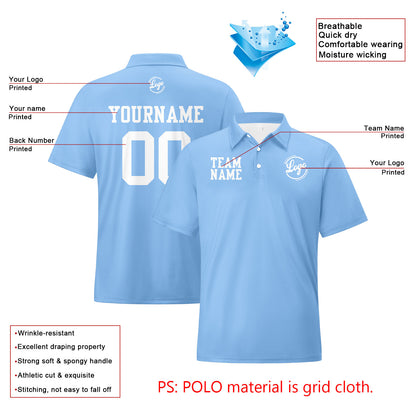 Benutzerdefinierte Hellblau Weiß Fußball Polo-Shirts Fügen Sie Ihr Einzigartiges hinzu Logo/Name/Nummer