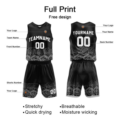 Benutzerdefinierte Roségrau Reversible Basketball Jersey Personalisierte Name Nummernlogo drucken
