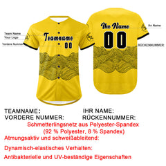 Benutzerdefiniert Gelb Schwarz Personalisierter Baseball Jersey mit Farbverlauf Team Uniform mit Namen und Nummer