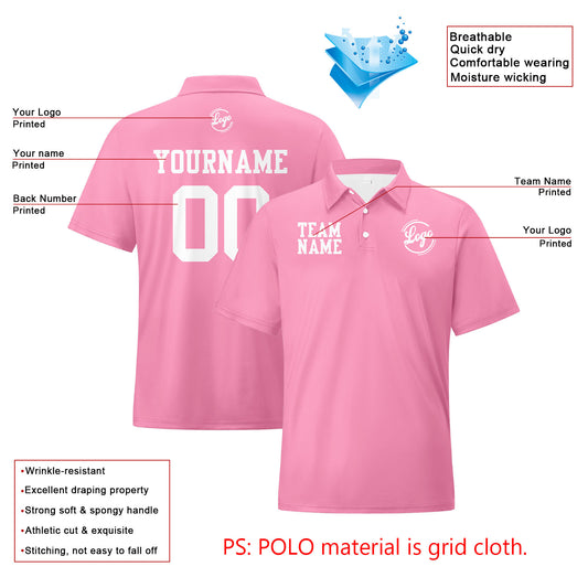 Benutzerdefinierte Rosa Weiß Fußball Polo-Shirts Fügen Sie Ihr Einzigartiges hinzu Logo/Name/Nummer