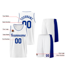 Individuelle Weiß-Königliche Basketball Jersey Shorts für Männer und Frauen Gestickter und gedruckter Name, Nummer und Logo
