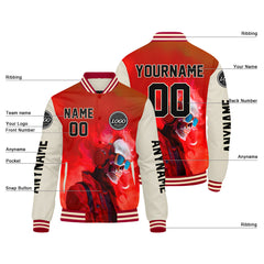 Maßgeschneiderte Rot Creme Letterman Varsity Jacket Individuelle Stickerei Druck nach Ihrem Wunsch