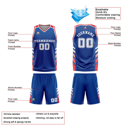 Benutzerdefinierter Blau Rot Basketball Jersey Uniform Anzug gedruckt Ihr Logo Name Nummer