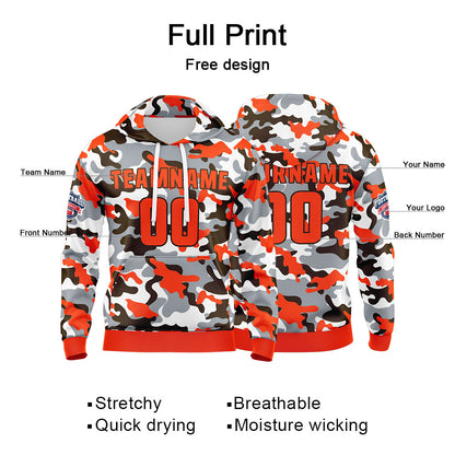 Benutzerdefinierter Sweatshirt-Hoodie für Mann, Frau, Mädchen, Junge. Drucken Sie Ihr Logo, Ihren Namen und Ihre Nummer Orange-Braun