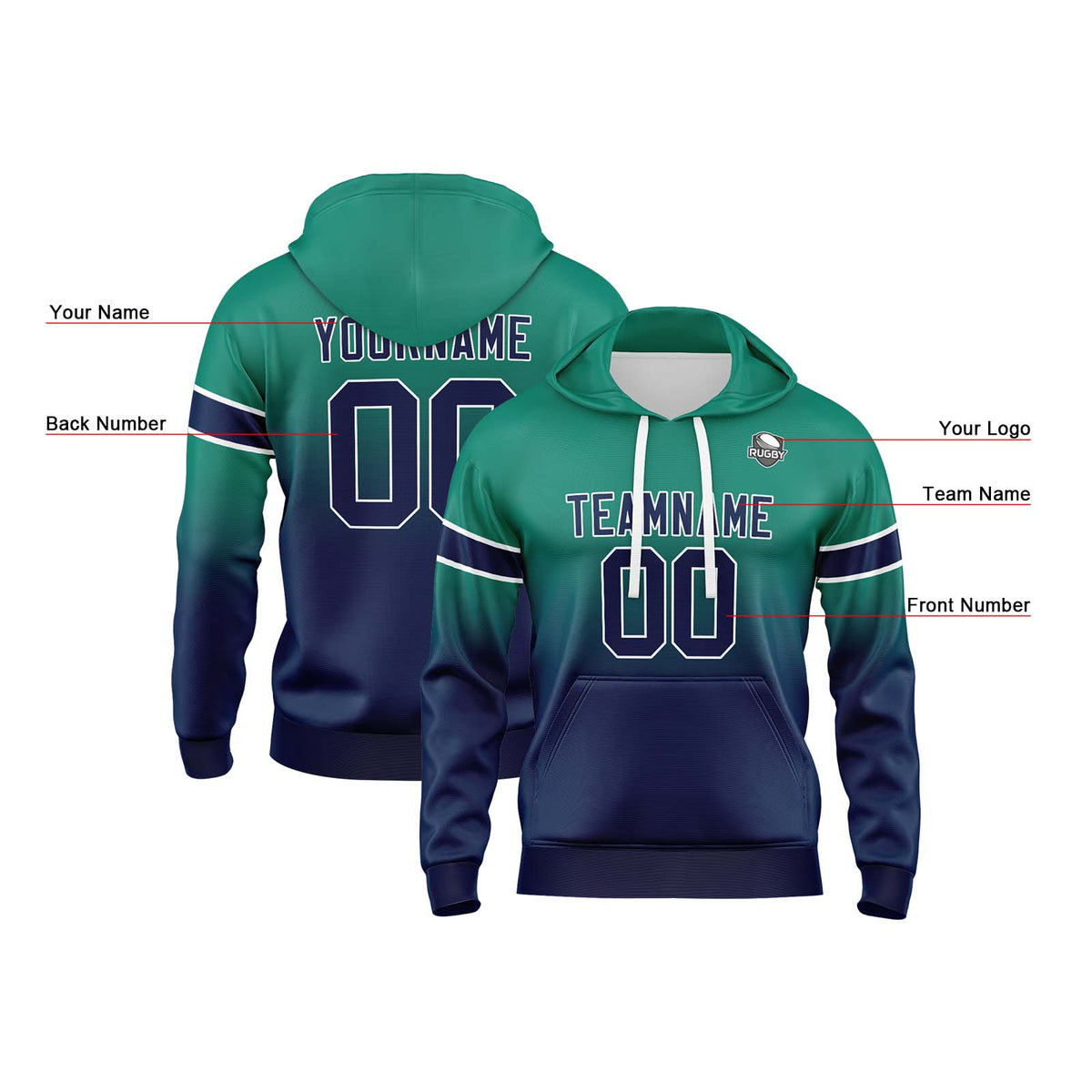 Benutzerdefinierter Verlauf Sweatshirt-Hoodie für Mann, Frau, Mädchen, Junge. Drucken Sie Ihr Logo, Ihren Namen und Ihre Nummer ﻿