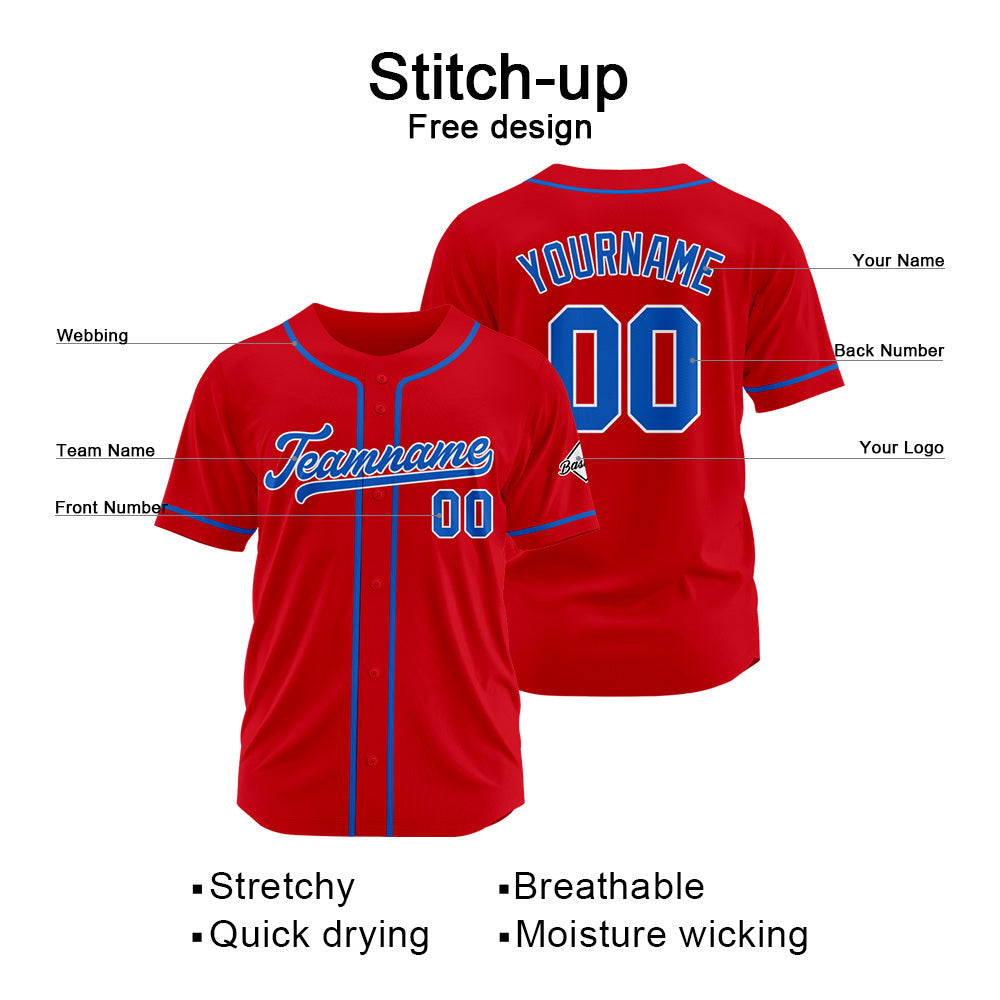 Benutzerdefinierte Authentisch Baseball-Trikot Rot-königlich