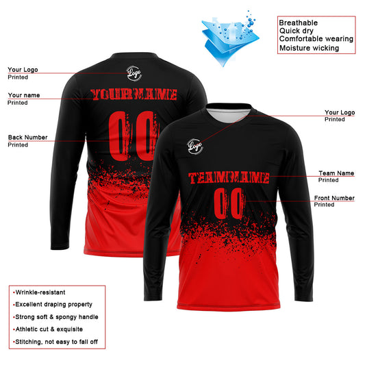 Kundenspezifisches Basketball Fußball Schießen langes T-Shirt für Erwachsene und Kinder Schwarz& Rot