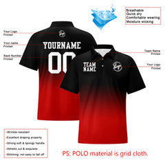 Benutzerdefinierte Schwarz Rot Fußball Gradient Polo-Shirts Fügen Sie Ihr Einzigartiges hinzu Logo/Name/Nummer