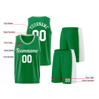 Individuelle Kelly Grün Weiß Basketball Jersey Shorts für Männer und Frauen Gestickter und gedruckter Name, Nummer und Logo