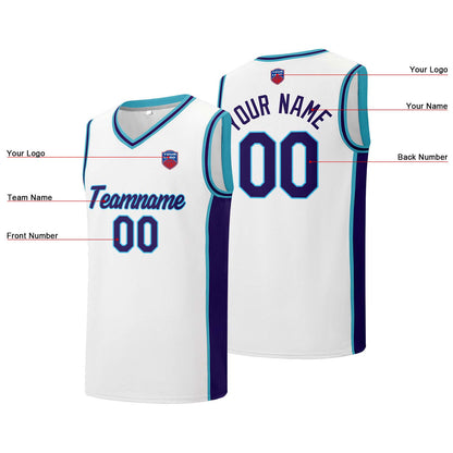 Individuelle Basketball-Jersey-Shorts für Männer und Frauen. Gestickter und gedruckter Name, Nummer und Logo Weiß&Lila