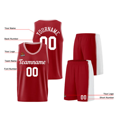 Individuelle Burgund Weiß Basketball Jersey Shorts für Männer und Frauen Gestickter und gedruckter Name, Nummer und Logo