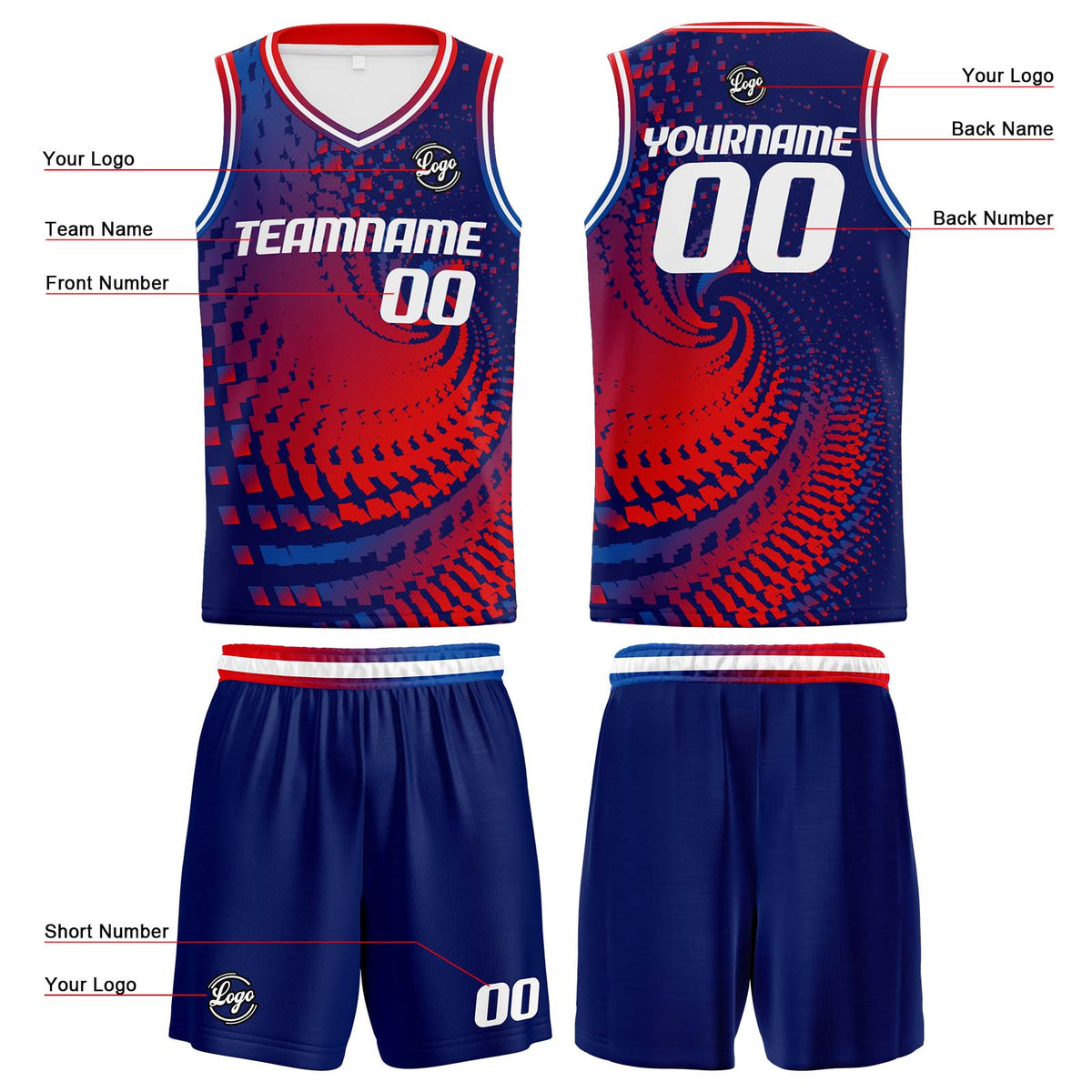 Benutzerdefinierte Marine Rot Reversible Basketball Jersey Personalisierte Print Name Nummer Logo