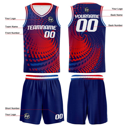 Benutzerdefinierte Marine Rot Reversible Basketball Jersey Personalisierte Print Name Nummer Logo