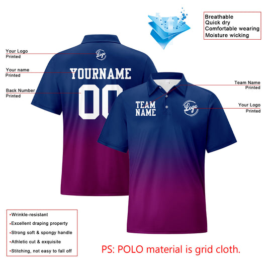 Benutzerdefinierte Marine Lila Fußball Gradient Polo-Shirts Fügen Sie Ihr Einzigartiges hinzu Logo/Name/Nummer