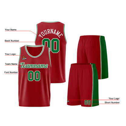 Individuelle Burgund Grün Basketball Jersey Shorts für Männer und Frauen Gestickter und gedruckter Name, Nummer und Logo