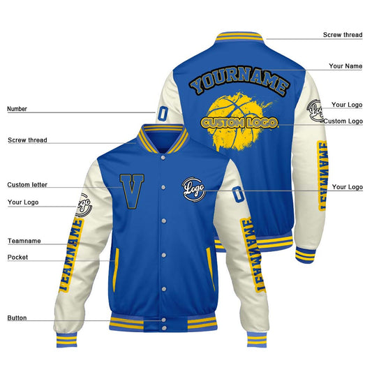 Maßgeschneiderte Königliche Creme Letterman Varsity Jacket Individuelle Stickerei Druck nach Ihrem Wunsch