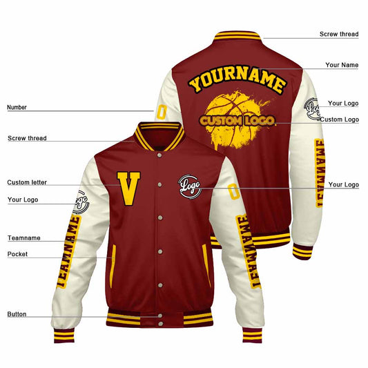 Maßgeschneiderte Claret Creme Letterman Varsity Jacket Individuelle Stickerei Druck nach Ihrem Wunsch