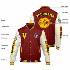 Maßgeschneiderte Claret Creme Letterman Varsity Jacket Individuelle Stickerei Druck nach Ihrem Wunsch