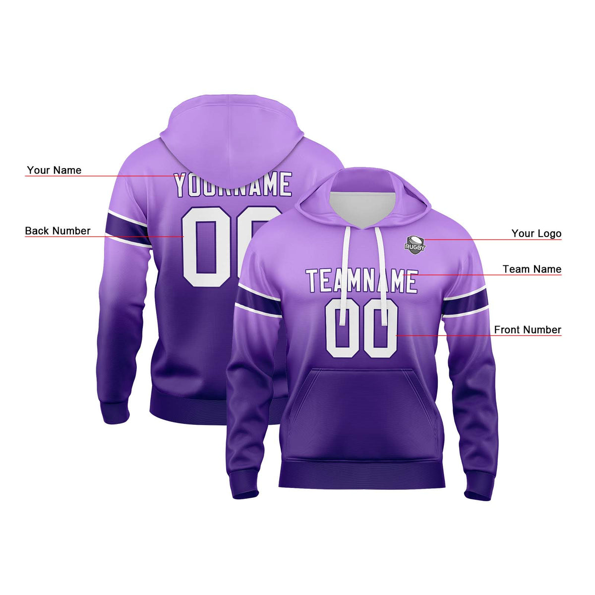 Benutzerdefinierter Verlauf Sweatshirt-Hoodie für Mann, Frau, Mädchen, Junge. Drucken Sie Ihr Logo, Ihren Namen und Ihre Nummer