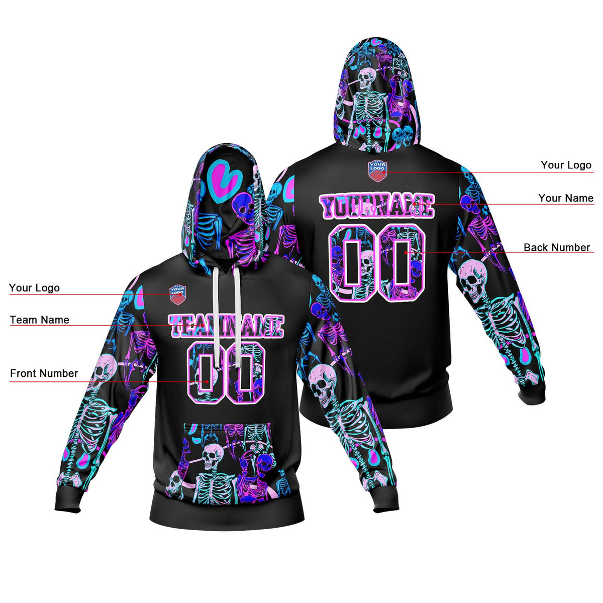 Benutzerdefinierter Sweatshirt-Hoodie für Mann, Frau, Mädchen, Junge. Drucken Sie Ihr Logo, Ihren Namen und Ihre Nummer