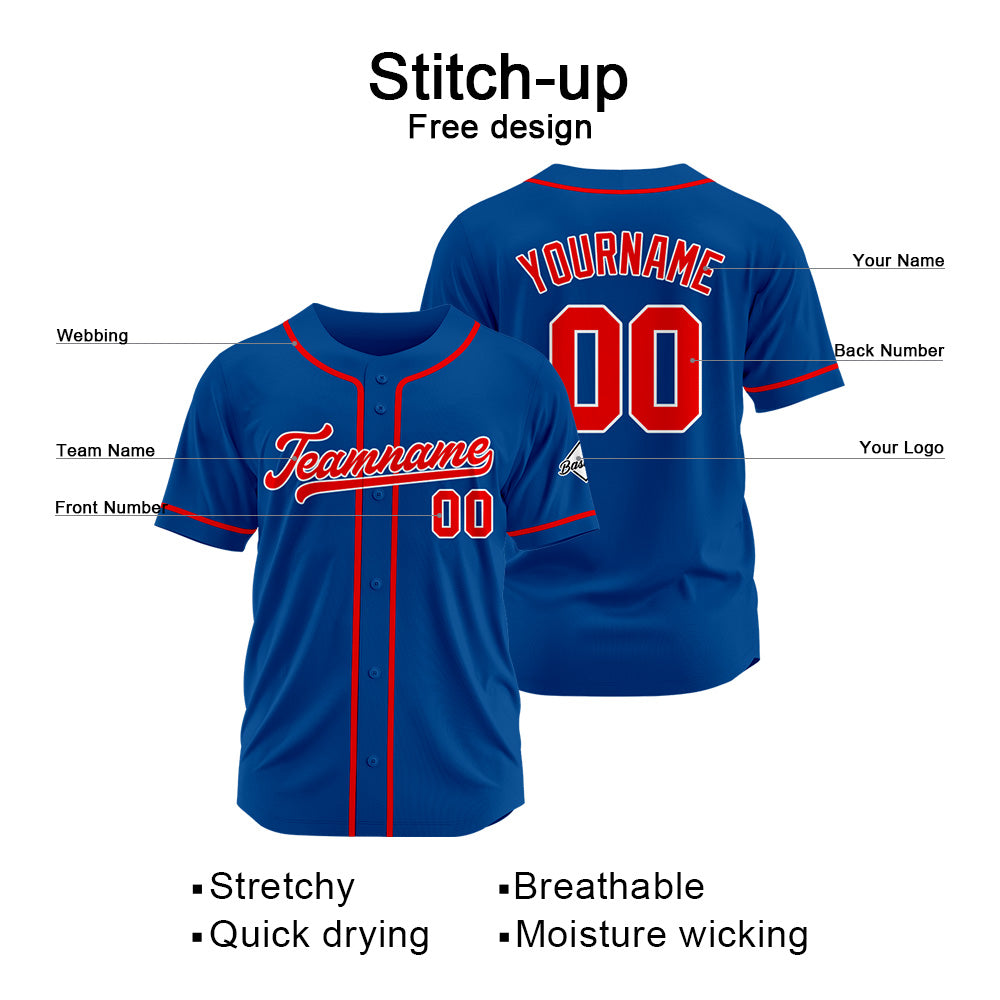 Benutzerdefinierte Authentisch Baseball-Trikot königlich-Rot