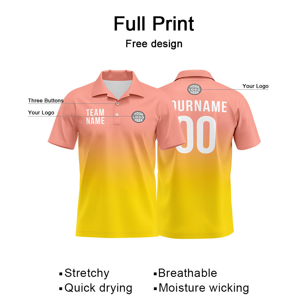 Benutzerdefinierte Lichtrosa Gelb Fußball Polo-Shirts Fügen Sie Ihr Einzigartiges hinzu Logo/Name/Nummer