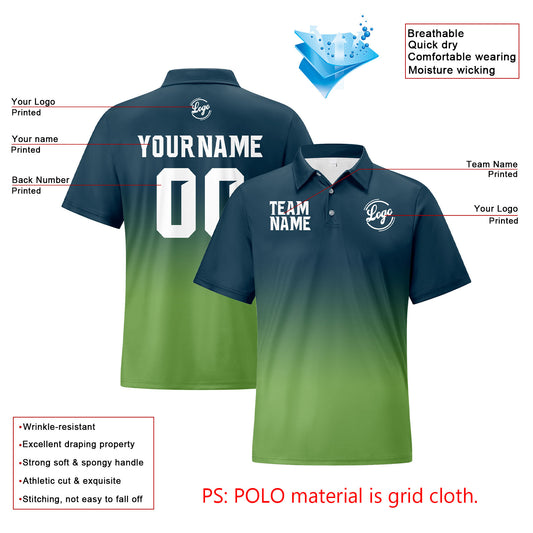 Benutzerdefinierte Grün Gras Grün Fußball Gradient Polo-Shirts Fügen Sie Ihr Einzigartiges hinzu Logo/Name/Nummer