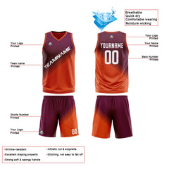 Benutzerdefinierte Lila Orange Reversible Basketball Jersey Personalisierte Print Name Nummer Logo