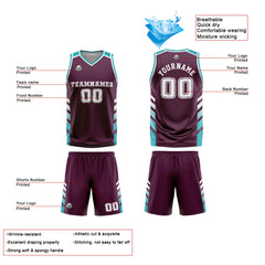 Benutzerdefinierter Lila Cyan Basketball Jersey Uniform Anzug gedruckt Ihr Logo Name Nummer