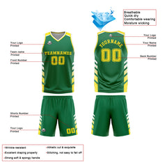 Benutzerdefinierter Grün Gelb Basketball Jersey Uniform Anzug gedruckt Ihr Logo Name Nummer