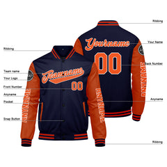 Maßgeschneiderte Marine Orange Letterman Varsity Jacket Individuelle Stickerei Druck nach Ihrem Wunsch